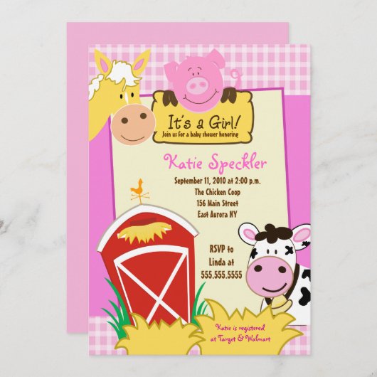 ファームベビーガール#2 5x7ベビーシャワー招待状 招待状 (正面/裏面)