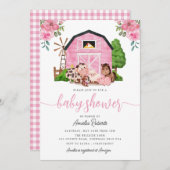 ファームベビーシャワー招待ピンクバーン招待状 招待状 (正面/裏面)