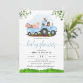 ファームベビーシャワー招待ブルートラクター招待状 招待状 (スタンド正面)