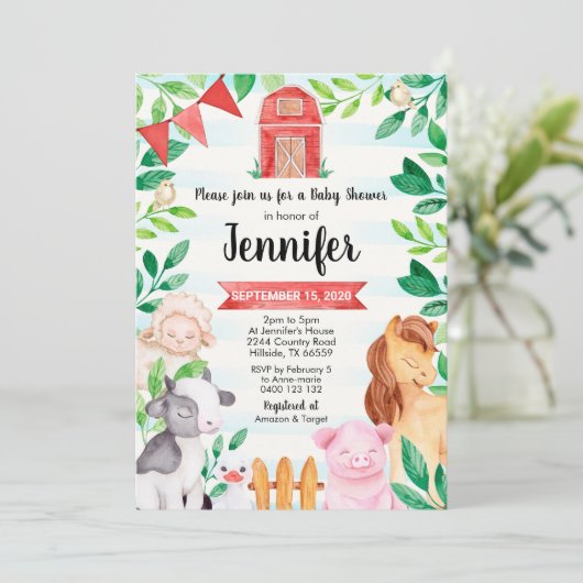 ファームベビーシャワー招待状農場の動物シャワー 招待状 (スタンド正面)