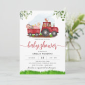 ファームベビーシャワー招待赤トラクター招待状 招待状 (スタンド正面)
