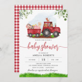 ファームベビーシャワー招待赤トラクター招待状 招待状 (正面/裏面)