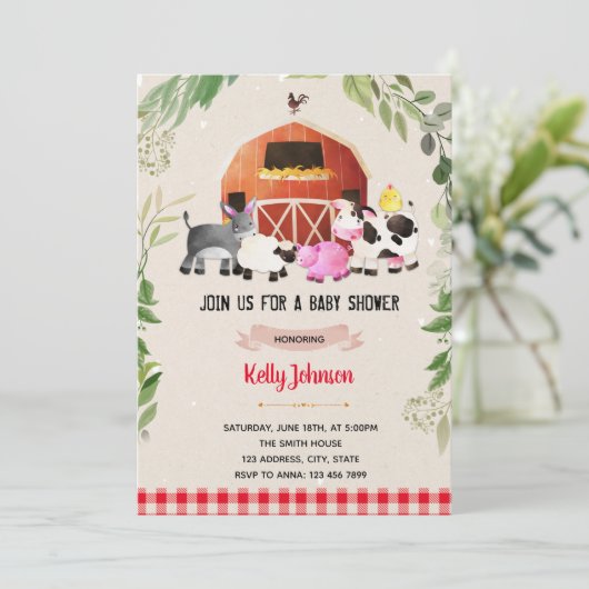 ファームベビーシャワー誕生日の招待状 招待状 (スタンド正面)
