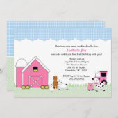 ファームペッティング動物園ガールバースデーパーティー招待状 招待状 (正面/裏面)