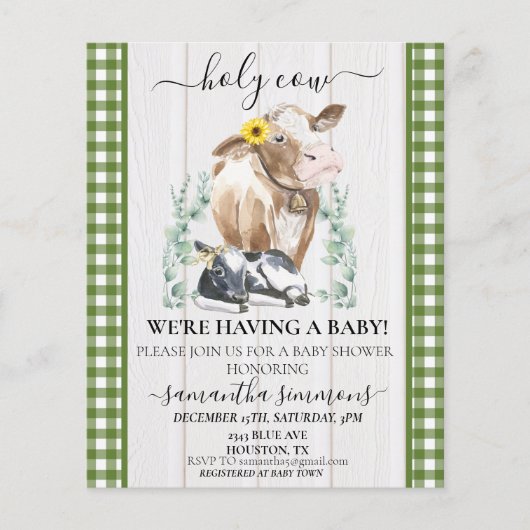ファームホーリーカウカーフベビーシャワーギンガムグリーン (正面)