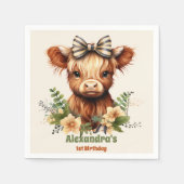 ファームホーリーカウハイランド1歳の誕生日 スタンダードカクテルナプキン (正面)