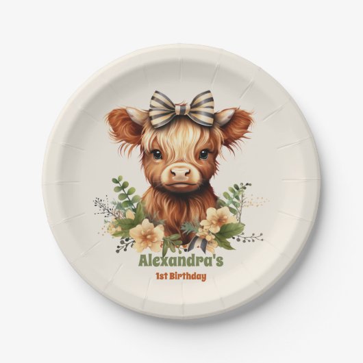 ファームホーリーカウハイランド1歳の誕生日 ペーパープレート (正面)