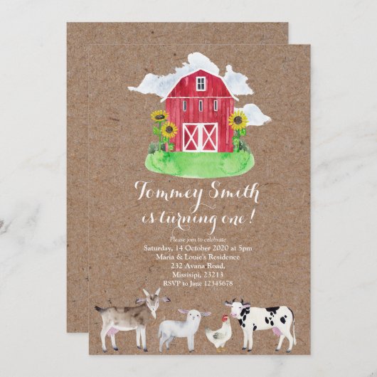 ファームボーイ1歳の誕生日 招待状 (正面/裏面)