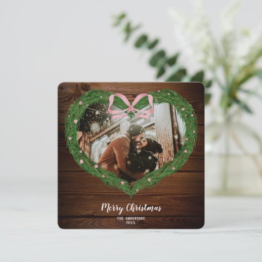 ファームメリー素朴クリスマスハートリース写真 招待状 (スタンド正面)