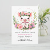 ファームヤードアドベンチャー ピンクの豚の女の子 ベビーシャワー 招待状 (スタンド正面)