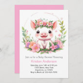 ファームヤードアドベンチャー ピンクの豚の女の子 ベビーシャワー 招待状 (正面/裏面)