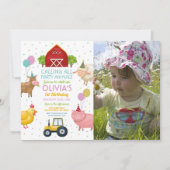 ファームヤードアニマルズファースト子供の誕生日ピンクガールズ 招待状 (正面)