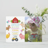 ファームヤードアニマルズファースト子供の誕生日ピンクガールズ 招待状 (スタンド正面)