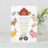 ファームヤードアニマルズファースト子供の誕生日ピンクガールズ 招待状 (スタンド正面)