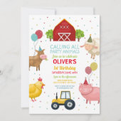 ファームヤードアニマルズファースト子供の誕生日招待状 招待状 (正面)
