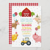 ファームヤードアニマルズファースト子供の誕生日招待状 招待状 (正面/裏面)