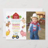 ファームヤードアニマルズ第1子供の誕生日写真 招待状 (正面)