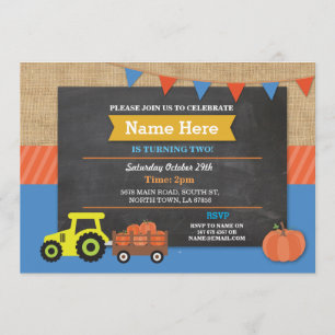ファームヤードバースデーパーティパンプキントラクタ招待状 招待状