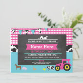 ファームヤードバースデーパーティードアニマルピグトラクター招待状 招待状 (スタンド正面)