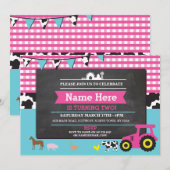 ファームヤードバースデーパーティードアニマルピグトラクター招待状 招待状 (正面/裏面)