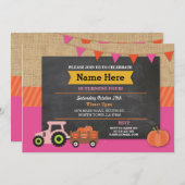 ファームヤードバースデーパーティーパンプキントラクター招待状 招待状 (正面/裏面)