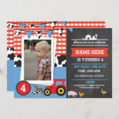 ファームヤードフォトバースデーパーティーブルーボーイズ招待状 招待状 (正面/裏面)