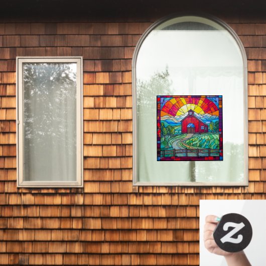 ファームライフレッドバーンアットサンセットステンドグラスフェイクホテル ウィンドウサイン (ホームウィンドウ)