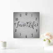 ファームライフ素朴グレーバーラップテクスチャーお洒落 スクエア壁時計 (ホーム)