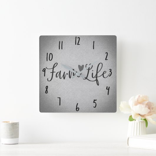 ファームライフ素朴グレーバーラップテクスチャーお洒落 スクエア壁時計 (ホーム)