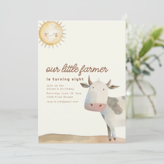 ファームランチをテーマにした誕生日招待状ウィズカウズ 招待状 (スタンド正面)
