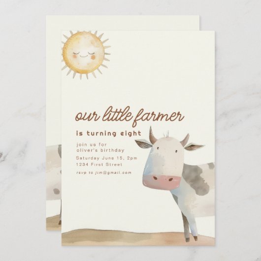 ファームランチをテーマにした誕生日招待状ウィズカウズ 招待状 (正面/裏面)