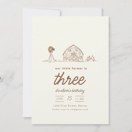 ファームランチトラクターバースデーパーティー招待状 招待状 (正面)
