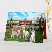 ファームランチ羊と犬ハッピーホリデー カード (黄色い花)