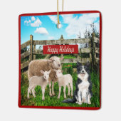 ファームランチ羊と犬ハッピーホリデー セラミックオーナメント (左)