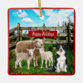 ファームランチ羊と犬ハッピーホリデー セラミックオーナメント (正面)