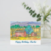 ファームランドレッドバーンズハッピーバースデー名前をカスタムする ポストカード (スタンド正面)