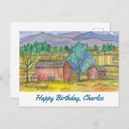 ファームランドレッドバーンズハッピーバースデー名前をカスタムする ポストカード (正面/裏面)