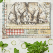 ファームランブスヴィンテージパターン キッチンタオル (折り畳み)