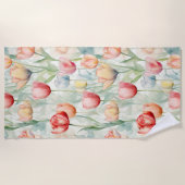 ファームレッドイエローチューリップフラワーズブライダルシャワー ビーチタオル (正面)