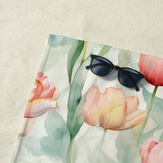 ファームレッドイエローチューリップフラワーズブライダルシャワー ビーチタオル (インサイチュ)