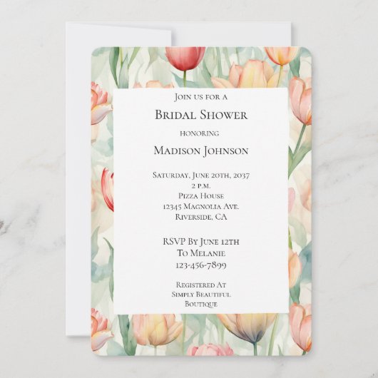 ファームレッドイエローチューリップフラワーズブライダルシャワー 招待状 (正面)