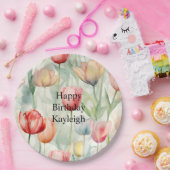 ファームレッドイエローチューリップフラワーズ誕生日 ペーパープレート (パーティー)