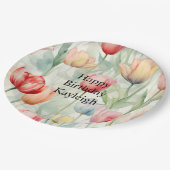 ファームレッドイエローチューリップフラワーズ誕生日 ペーパープレート (アングル)