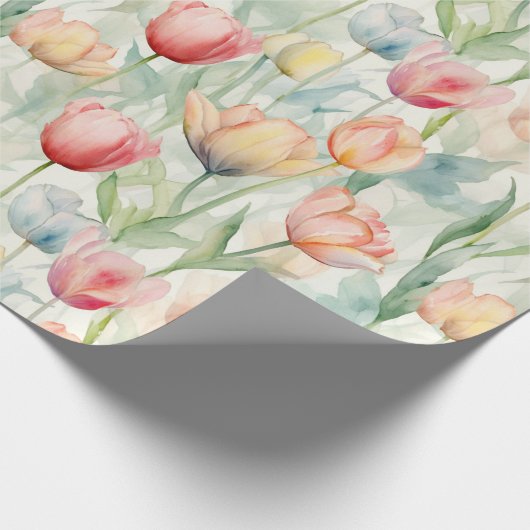 ファームレッドイエローチューリップフラワーズ誕生日 ラッピングペーパー (角)