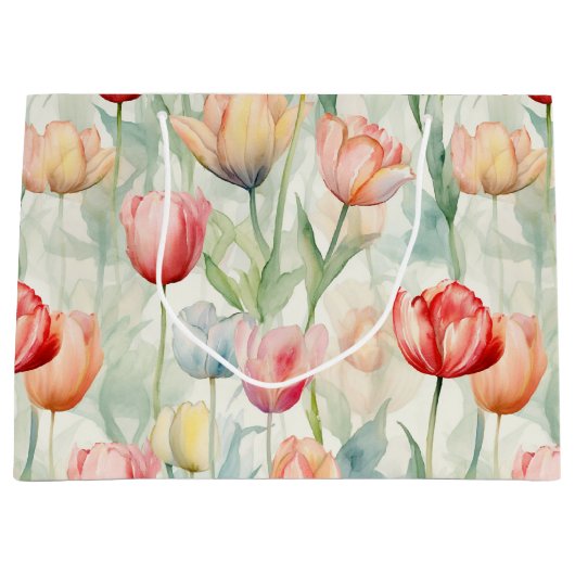 ファームレッドイエローチューリップフラワーズ誕生日 ラージペーパーバッグ (正面)