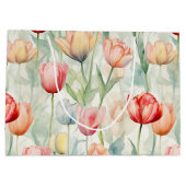 ファームレッドイエローチューリップフラワーズ誕生日 ラージペーパーバッグ (裏面)