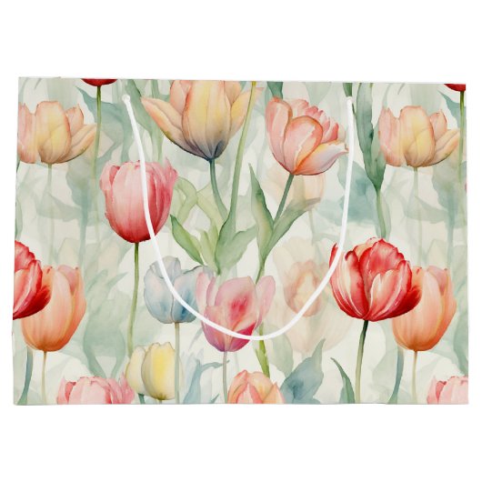 ファームレッドイエローチューリップフラワーズ誕生日 ラージペーパーバッグ (裏面)