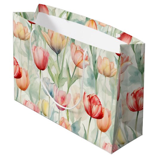 ファームレッドイエローチューリップフラワーズ誕生日 ラージペーパーバッグ (裏面アングル)