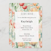 ファームレッドイエローチューリップフラワーズ誕生日 招待状 (正面/裏面)