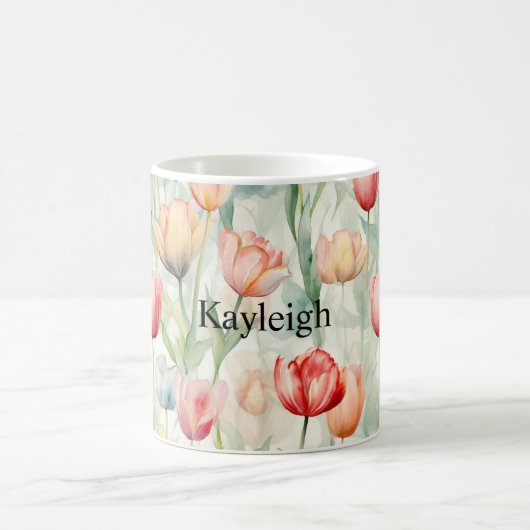 ファームレッドイエローチューリップ花 コーヒーマグカップ (中央)